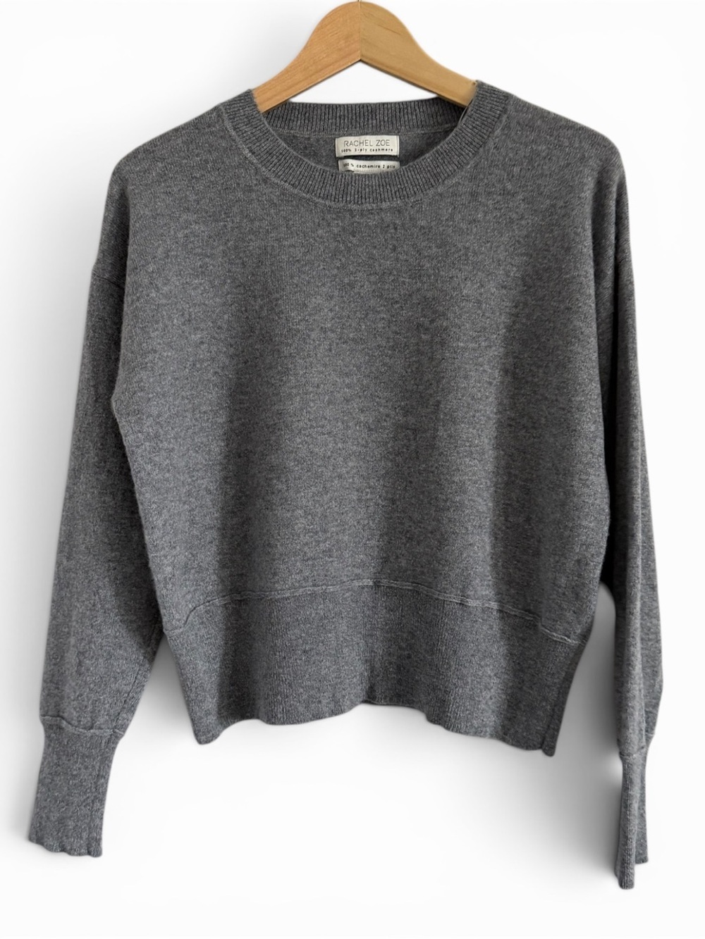 Rachel Zoe 100% Cashmere Sweater Medium Gray Cropped Crewneck 2-Ply